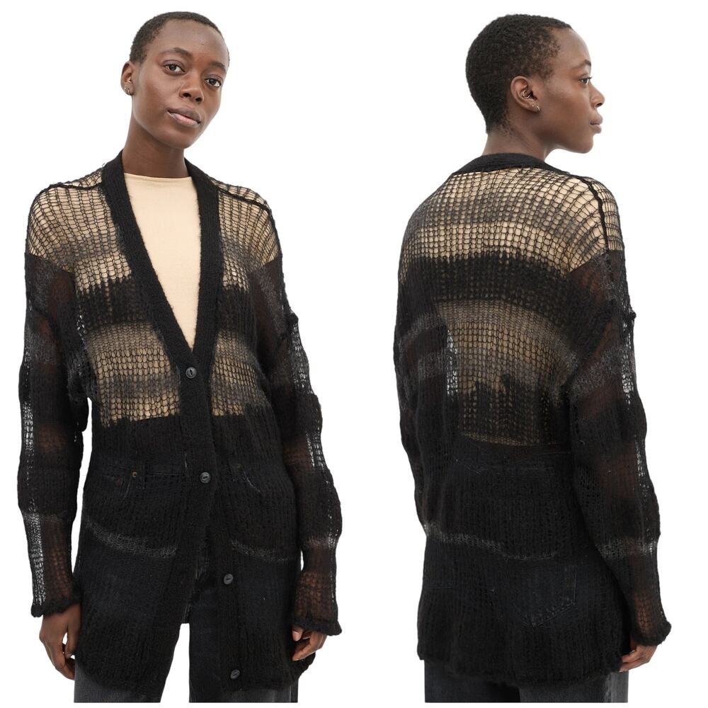 Rag & Bone Black & Gray Lillian Alpaca Wool Loose Knit Button Cardigan Size XXS